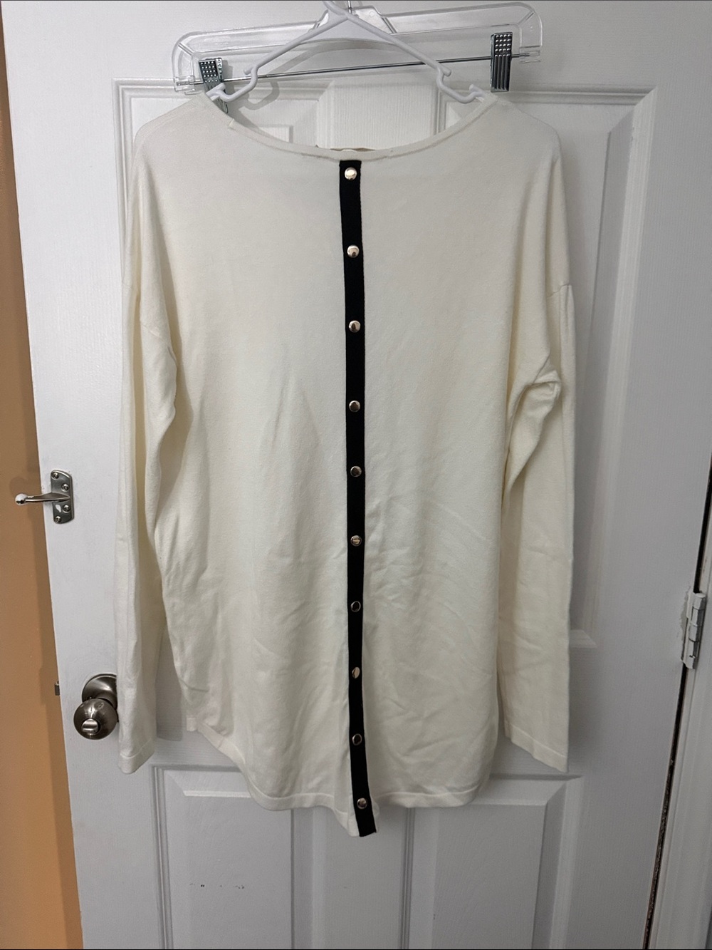 Soft Surroundings Cream Sweater with Black Button-Strip Back